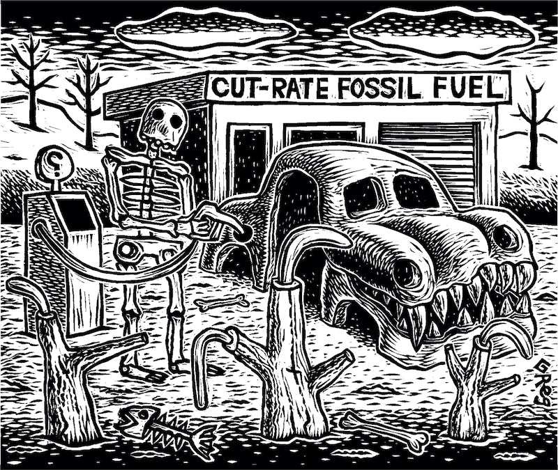 Petrol Station (Cut-rate Fossil Fuel) Linocut Print